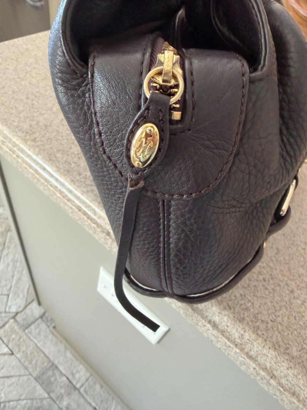 Cole Haan Dark brown Pebbled Leather Equestrian Hobo Bag with Gold Hardware - Picture 6 of 10